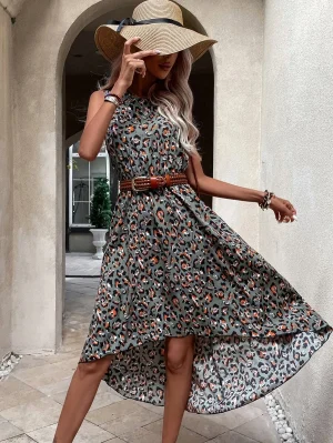 Leopard Print High Low Dress