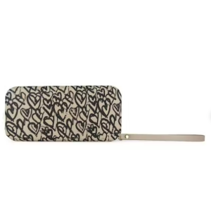 Ladies Graphic Hearts Vinyl Wallet & Strap