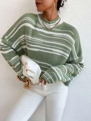 Striped Pattern Drop Shoulder Sweater