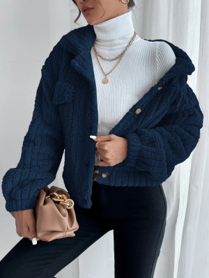 Frenchy Drop Shoulder Button Front Flannel Jacket