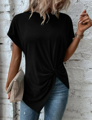 Twist Asymmetrical Hem Dolman Sleeve Tee