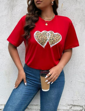 Plus Leopard & Heart Print Tee