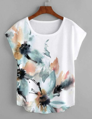 Tie Dye Batwing Sleeve Curved Hem Tee