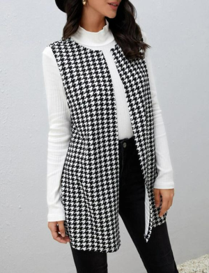 Houndstooth Print Vest Coat