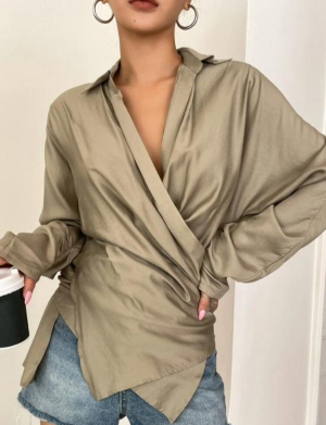 Batwing Sleeve Ruched Wrap Blouse