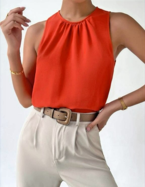 Zipper back Solid Blouse