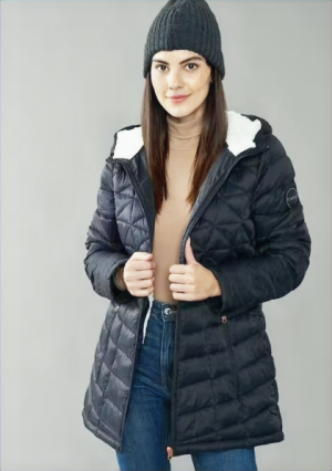 Ladies Quilted Puffer Jacket with Furry Lining