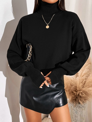 Turtleneck Thumb Hole Drop Shoulder Sweater