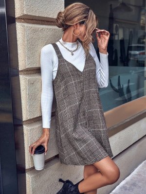 Plaid Overall Dress Without Tee