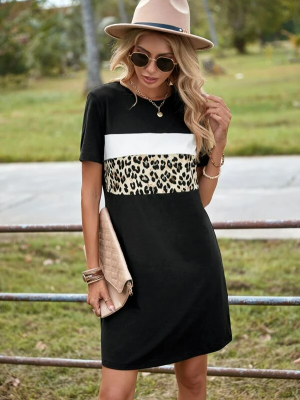 Leopard Panel Colorblock Tee Dress