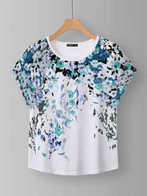 Plus Floral Print Batwing Sleeve Tee