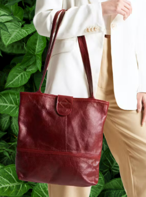 Genuine Leather Milah Ruby Red Shopper Bag