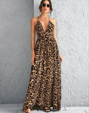 Leopard Dress Crisscross Open Back