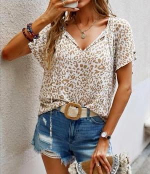 Leopard Butterfly Sleeve Blouse