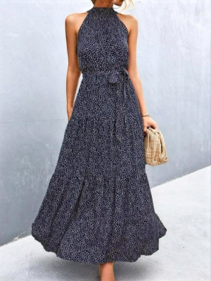 Polka Dot Maxi Halter Dress