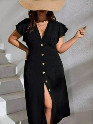 Curve + Plus Dress Black buttons
