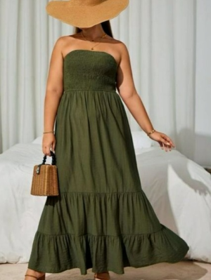 Tube Dress Plus Solid Ruffle Hem