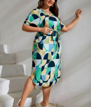 Geo print Dress blue & Green