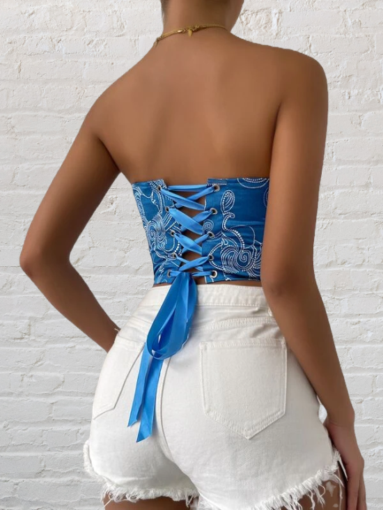 Lace Up Back Bustier Tube Top - Image 2