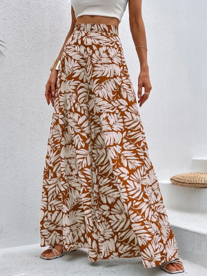Tropical Print Wide Leg Pants