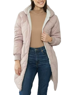 Ladies Reversible Quilted Drawstring Jacket with Hood