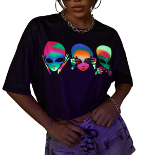 Reflective Figure Graphic Drop Shoulder Crop Tee