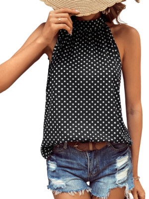 Polka Dot Print Keyhole Back Blouse