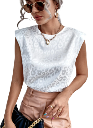 Leopard Jacquard Padded Shoulder Blouse