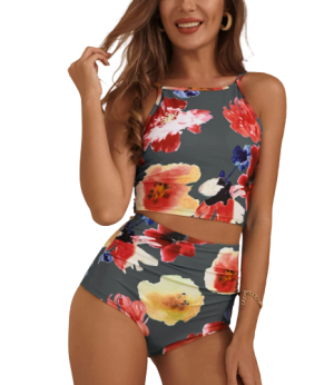 Floral High Neck Bikini Swimsuit
