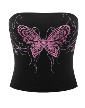 Butterfly Print Rhinestone Tube Top