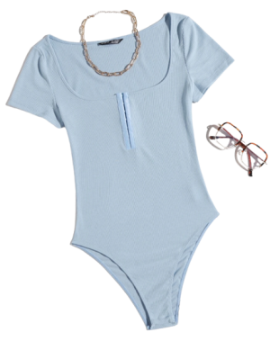 Half Hook and Eye Placket Solid Bodysuit