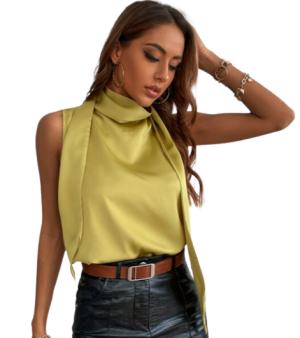 BIZwear Cowl Neck Ribbon Sleeveless Blouse Workwear