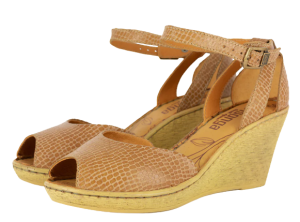Ladies leather high- heel wedge sandal