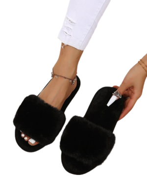 Fluffy Slippers - Black