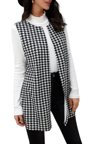 Houndstooth Print Vest Coat Workwear