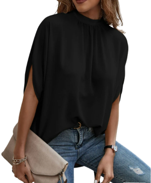 Tie Back Batwing Sleeve Solid Blouse