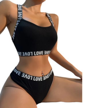 Letter Tape Rib Lingerie Set