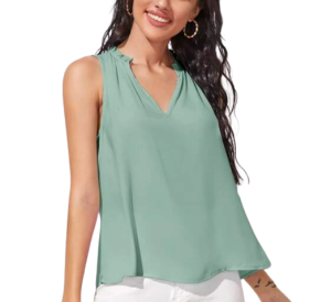 Notched Neck Frill Trim Top Workwear