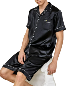 Men Satin Letter Patched Binding PJ Set