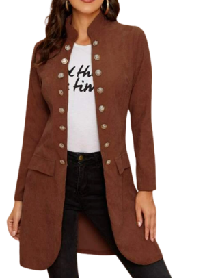 Solid Stand Collar Button Front Coat
