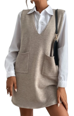 Frenchy Dual Pocket Sleeveless Sweater Dress Without Shirt