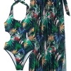 Swim Tropical Print Cut Out Halter One Piece Swimsuit With Beach Skirt - Image 3