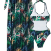 Swim Tropical Print Cut Out Halter One Piece Swimsuit With Beach Skirt - Image 4