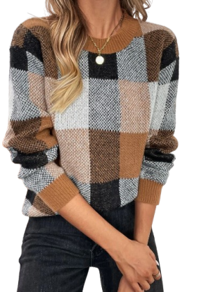 Plaid Pattern Drop Shoulder Sweater