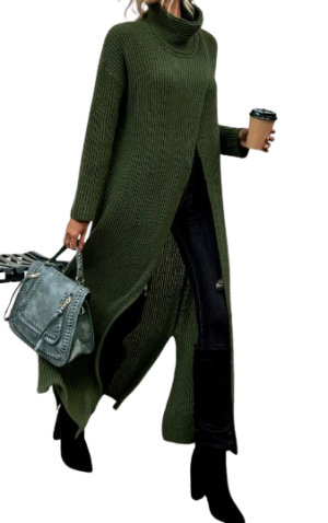 High Neck Wrap Longline Sweater