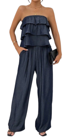 Ruffle Trim Tube Top & Slant Pocket Pants