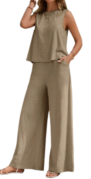 Solid Tank Top & Wide Leg Pants