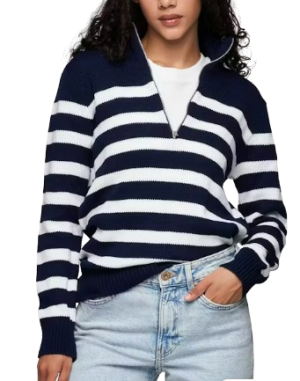 Whitestone Knitwear Ladies Striped Quarter Zip Knit Sweater