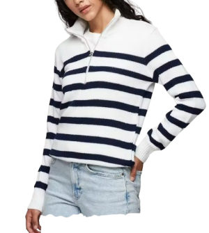Cape Town Knitwear Ladies Striped Quarter Zip Knit Sweater
