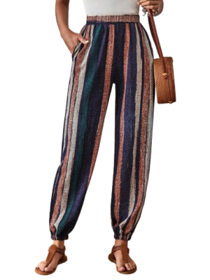 Women's Vacation Casual Striped Pocket Tapered Pants